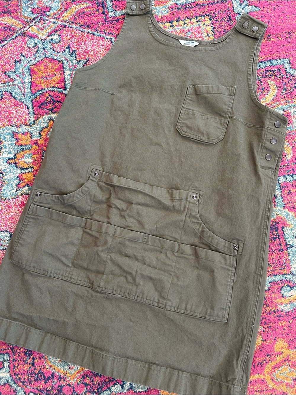 Duluth Trading Co. | Women’s Olive Green Sleeveless Flex Fire Hose Apron Dress L - Picture 7 of 16